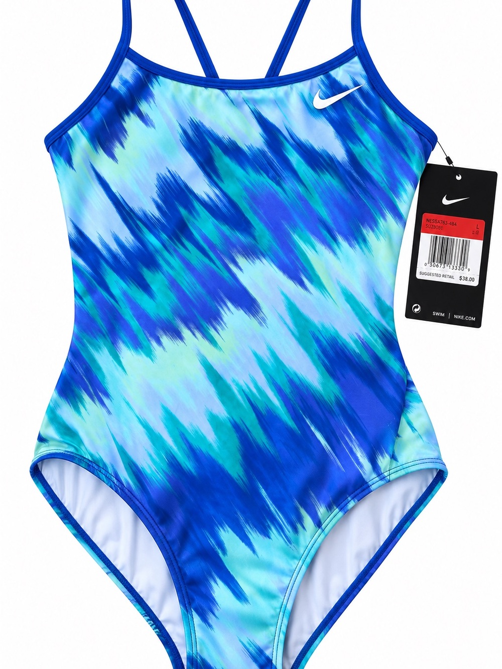 Nike Blue Multi-Stripe Print Girls One-Piece Swimsuit